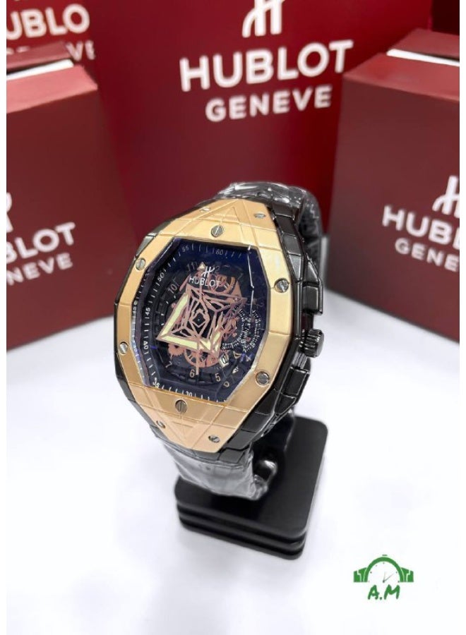 Hublot Luxury Men’s Skeleton Dial Watch with Octagonal Case and Rubber Strap - Image 2
